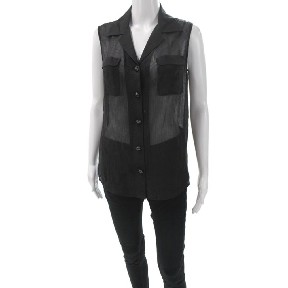 Jenne Maag Women Black Silk Collared Sleeveless Button-Up Gothic Top Size S